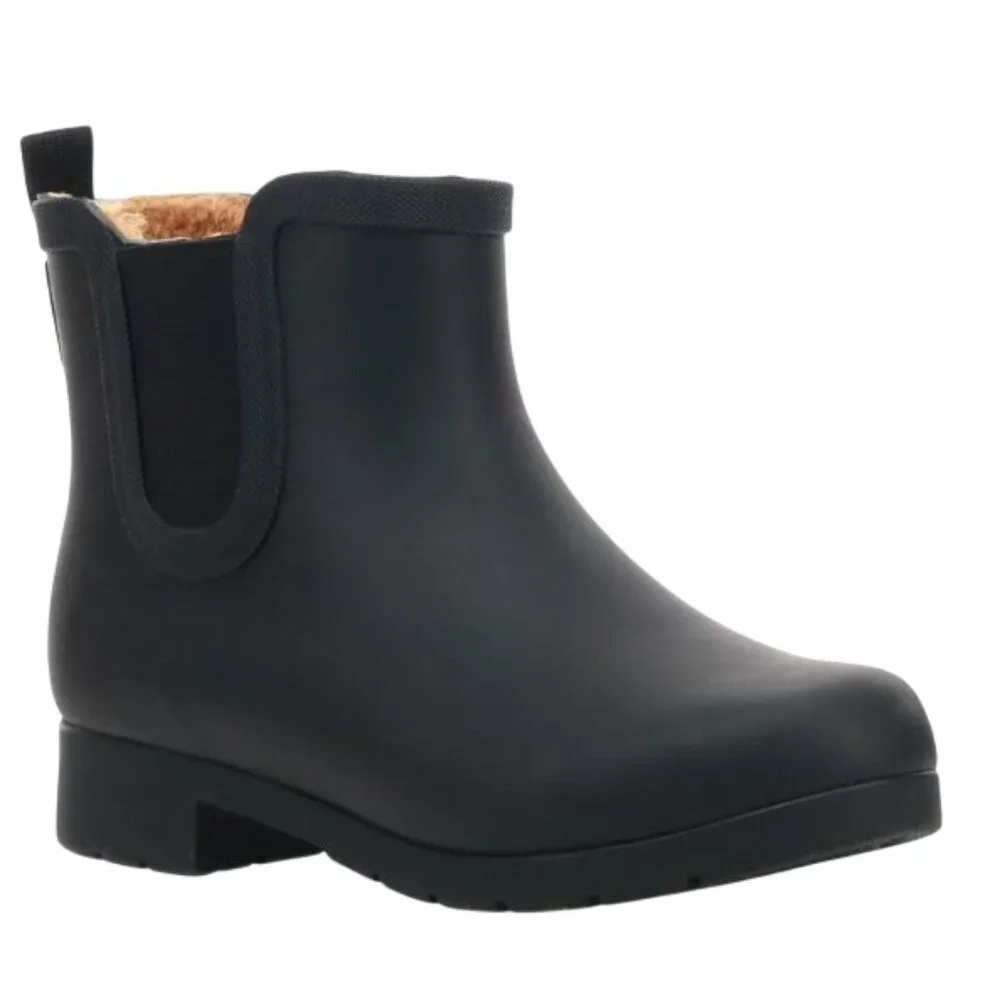 Chooka Womens 9 Waterproof Chelsea Bootie Plush Lined, Slip-On Rain Ankle Boots
